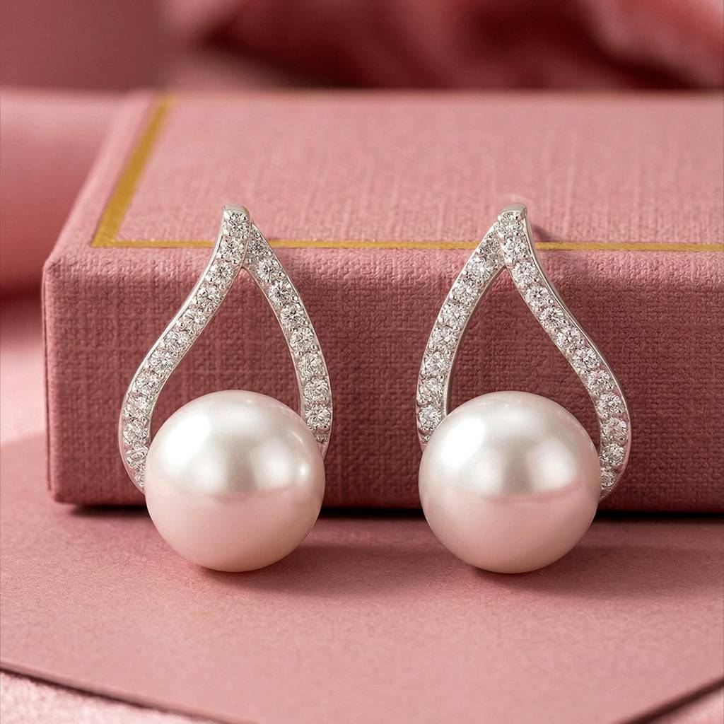 White Fancy Stud Earrings For Women & Girls