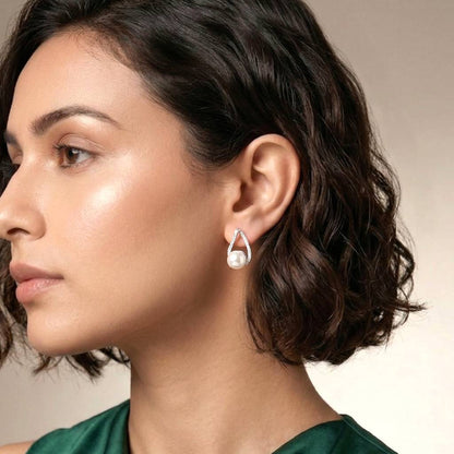 White Fancy Stud Earrings For Women & Girls